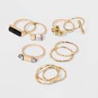 Shiny And Worn Gold With Acrylic Stone Multi Ring Pack - Wild Fable , Women's,