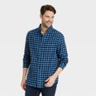 Men's Standard Fit Plaid Lightweight Flannel Long Sleeve Button-down Shirt - Goodfellow & Co Blue