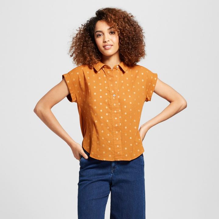 Women's Polka Dot Short Sleeve Lurex Popover Shirt - A New Day Rust