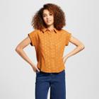 Women's Polka Dot Short Sleeve Lurex Popover Shirt - A New Day Rust