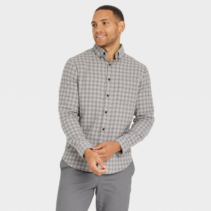 Men's Lightweight Flannel Long Sleeve Button-down Shirt - Goodfellow & Co Gray