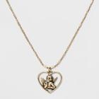 Heart Framed 3d Cupid Pendant Necklace - Wild Fable Gold