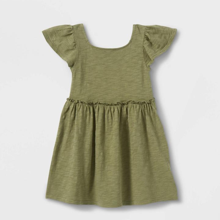 Toddler Girls' Short Sleeve Solid Knit Washed Dress - Cat & Jack Green