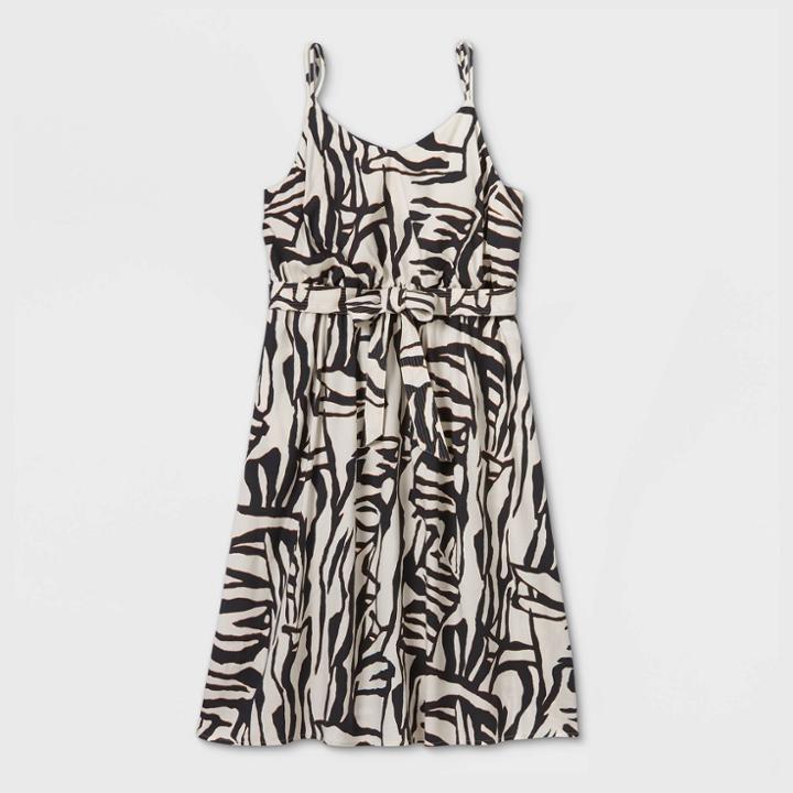 Women's Plus Size Animal Print Tie Waist Midi Tank Dress - Ava & Viv Brown X, Women's, Beige
