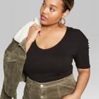 Women's Plus Size Puff Sleeve V-neck Top - Wild Fable Black