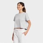 Women's Short Sleeve Back Slit Textured Top - All In Motion Heathered Black