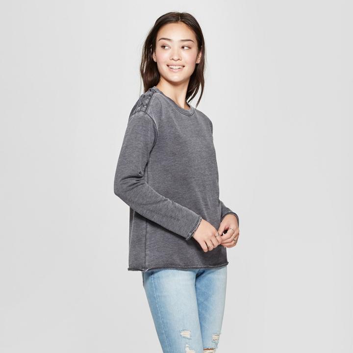 Women's Long Sleeve Lace-up Shoulder French Terry Pullover - Grayson Threads (juniors') Charcoal
