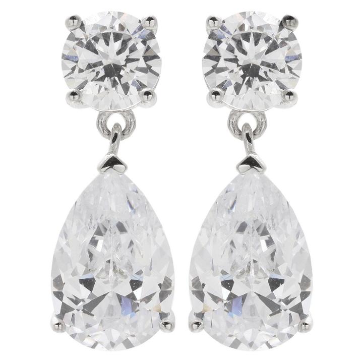 Distributed By Target Women's Drop Earrings With Round And Pear Clear Cubic Zirconias In Sterling Silver - Clear