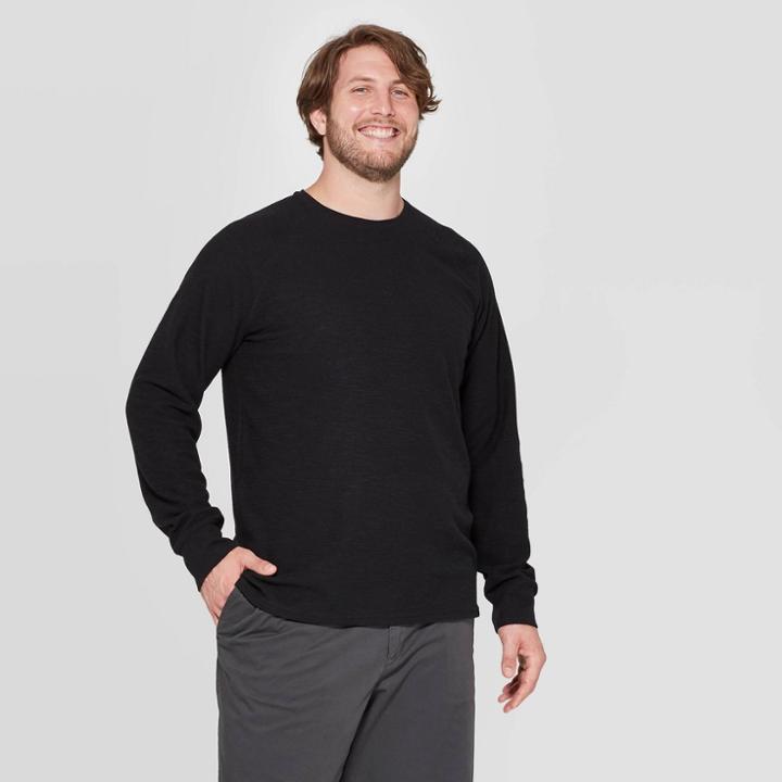 Men's Tall Standard Fit Long Sleeve Textured Crew Neck T-shirt - Goodfellow & Co Black