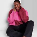 Women's Plus Size Cropped Turtleneck Pullover Sweater - Wild Fable Magenta Colorblock 1x, Pink Colorblock