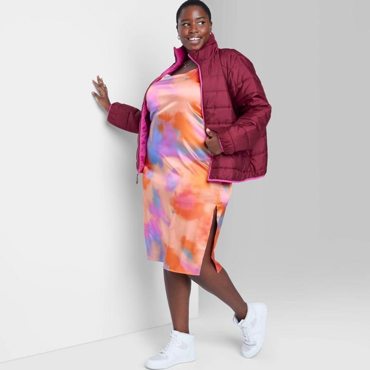 Women's Plus Size Satin Slip Dress - Wild Fable Orange Tie-dye