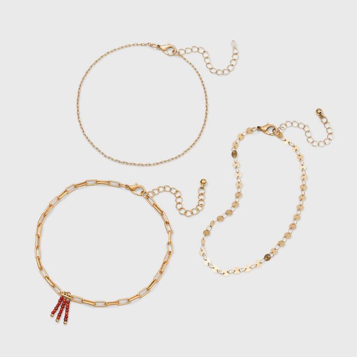 Seed Bead Tassel Chain Anklet Set 3pc - Universal Thread Rust, Red