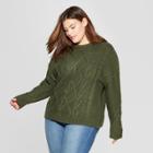 Women's Plus Size Long Sleeve Cable Detail Pullover Sweater - Universal Thread Olive (green)