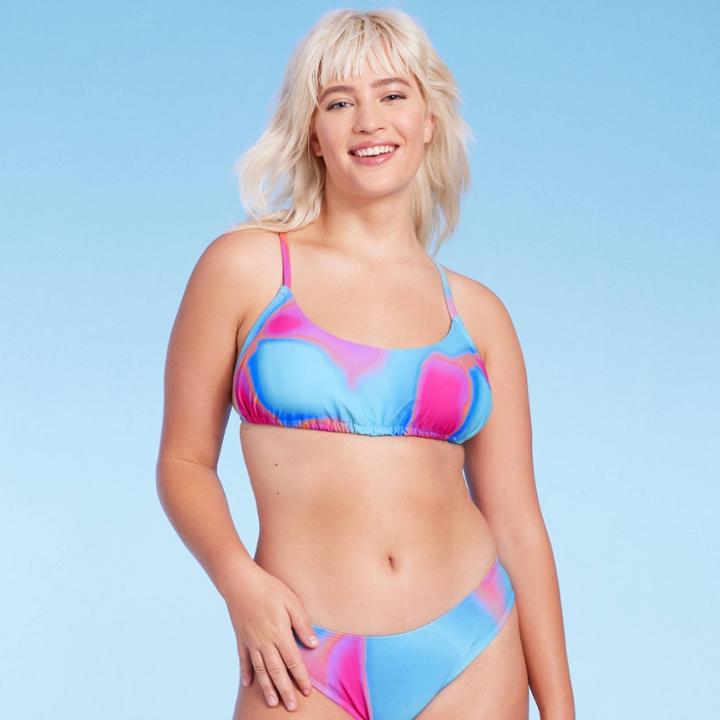 Women's Tunnel Front Bralette Bikini Top - Wild Fable Blue Marble Print