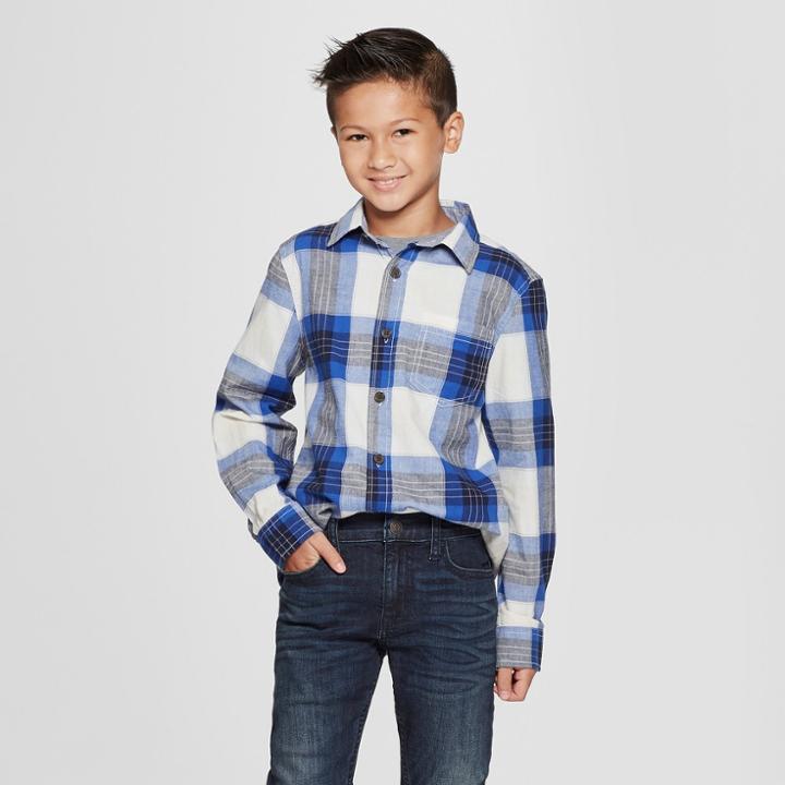 Boys' Long Sleeve Button-down Shirt - Cat & Jack Navy Xxl, Boy's, Blue