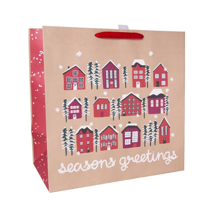 Spritz Seasons Greetings Square Glitter Textured Gift Bag -