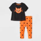 Baby Girls' 2pc Cat Halloween Jersey Top & Bottom Set - Cat & Jack Black Newborn