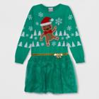 Well Worn Girls' Gingerbread Man Sweater Dress - Green