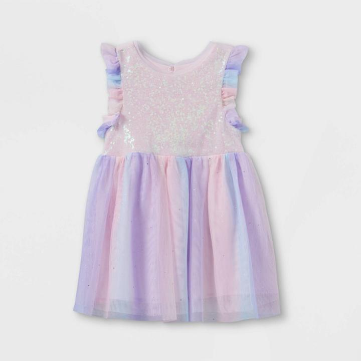 Toddler Girls' Sequin Rainbow Ruffle Sleeve Tutu Dress - Cat & Jack Purple