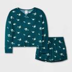 Girls' Ditsy Floral Long Sleeve Pajama Set - Art Class Green