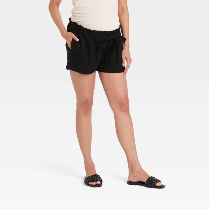 Tie-front Pull-on Maternity Shorts - Isabel Maternity By Ingrid & Isabel Black