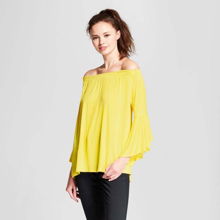 Women's 3/4 Bell Sleeve Off The Shoulder Blouse - Alison Andrews Yellow