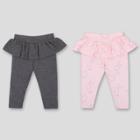 Lamaze Baby Girls' 2pk Ruffle Organic Cotton Leggings - Pink/gray