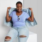 Women's Plus Size Short Sleeve V-neck Cropped T-shirt - Wild Fable Azure