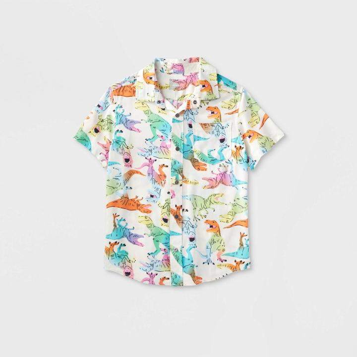 Boys' Adaptive Short Sleeve Dinosaur Woven Shirt - Cat & Jack Cream