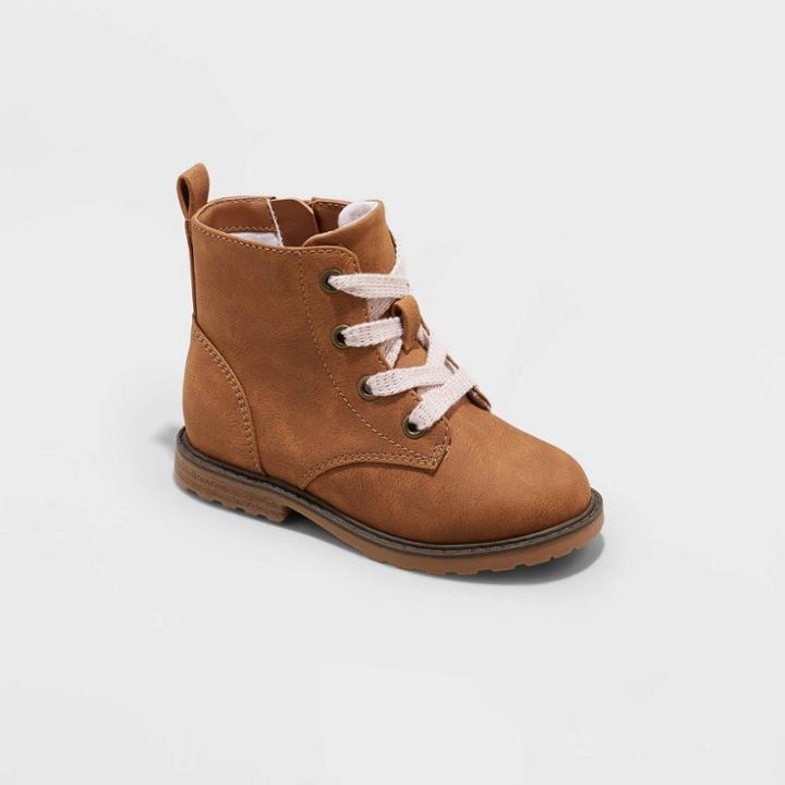 Toddler Girls' Giovanna Zipper Slip-on Lace-up Combat Boots - Cat & Jack Cognac