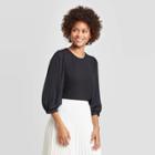 Women's Puff 3/4 Sleeve Crewneck Knit Top - A New Day Black