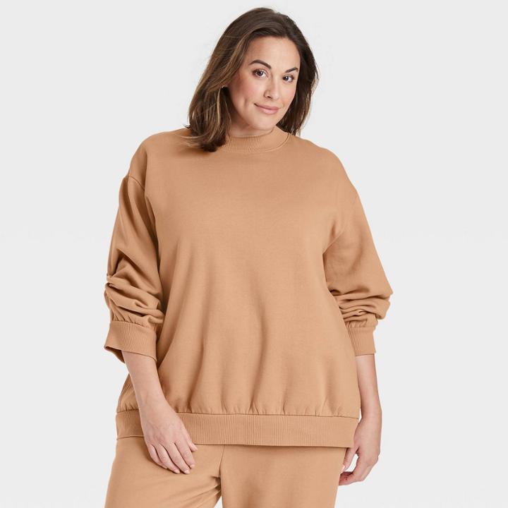 Women's Plus Size Oversized Sweatshirt - A New Day Tan