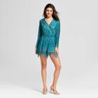 Women's Lace Tie Back Long Sleeve Romper - Xhilaration Teal (blue)