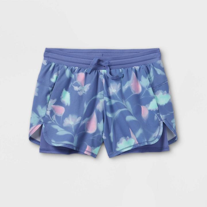 Girls' Double Layered Run Shorts - All In Motion Light Navy Blue