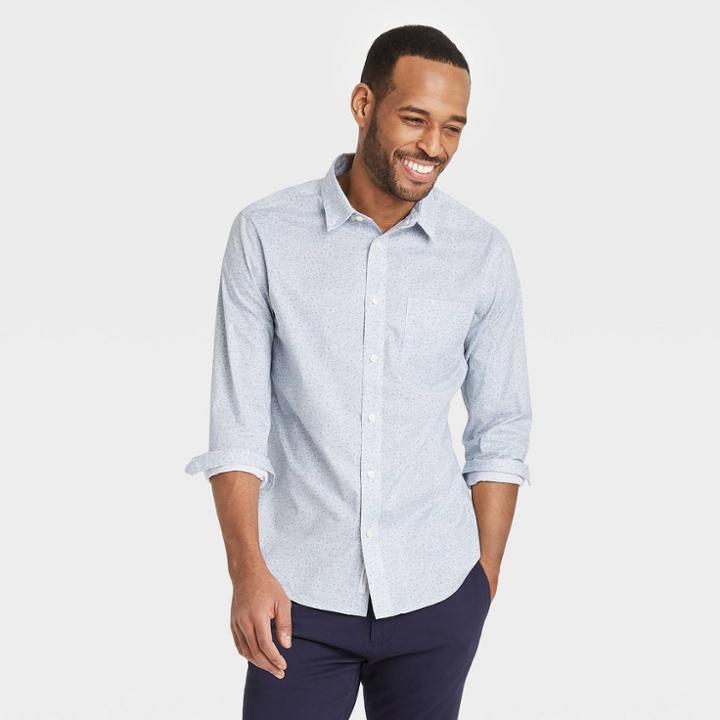 Men's Floral Print Slim Fit Stretch Poplin Long Sleeve Button-down Shirt - Goodfellow & Co Gray