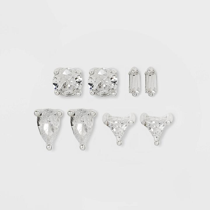 Sterling Silver Rectangle Pear Cubic Zirconia Stud Earring Set 4pc - A New Day
