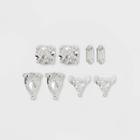 Sterling Silver Rectangle Pear Cubic Zirconia Stud Earring Set 4pc - A New Day