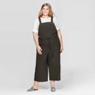 Women's Plus Size Sleeveless Square Neck Wide Leg Overall Jumpsuit - Prologue Green