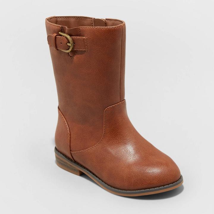 Toddler Girls' Evelyn Zipper Slip-on Riding Boots - Cat & Jack Cognac