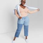 Women's Plus Size Long Sleeve V-neck Button T-shirt - Wild Fable Blush Pink Floral