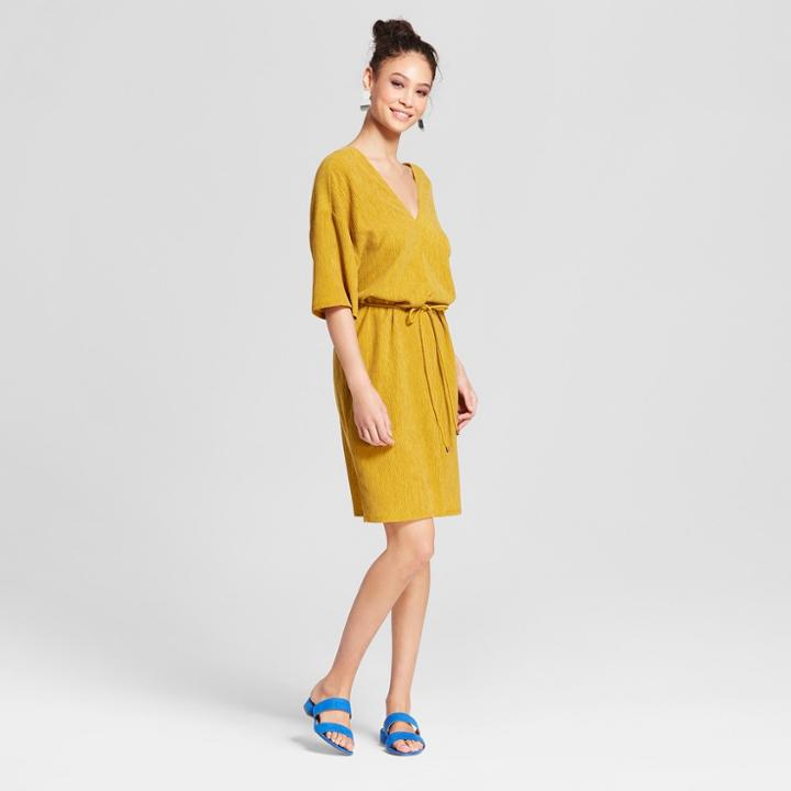Women's Raw Edge Dress With Waist Tie - Mossimo Gold