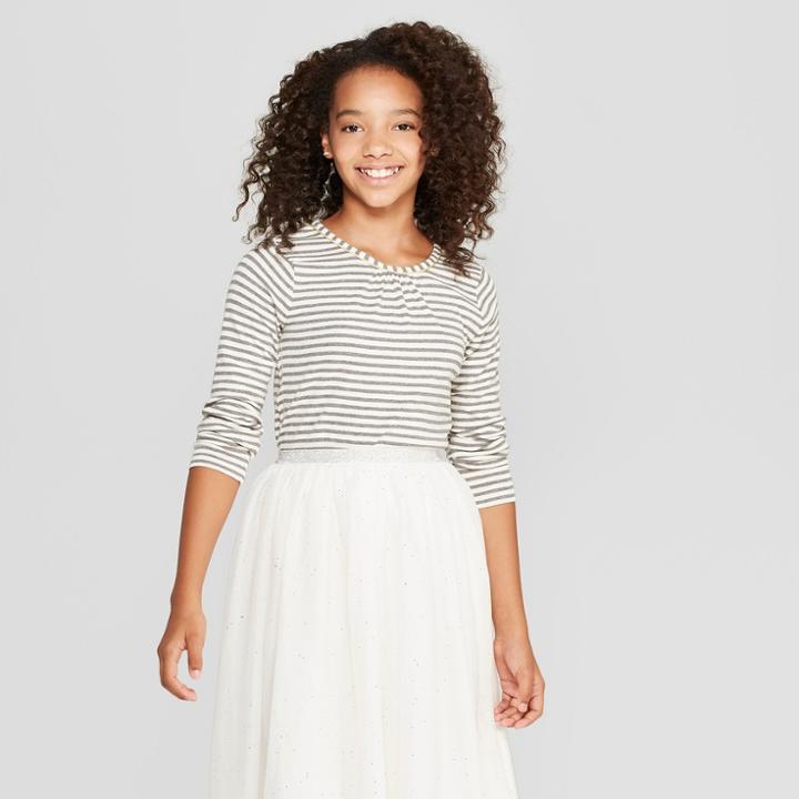 Girls' Long Sleeve Knit Top - Cat & Jack Gray