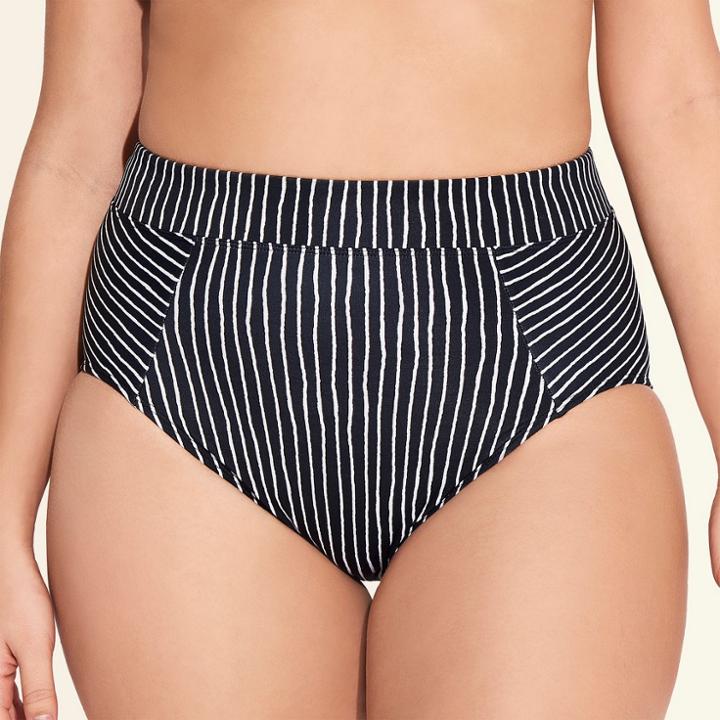 Women's Slimming Control High Waist Bikini Bottom - Beach Betty By Miracle Brands Black/white Stripe