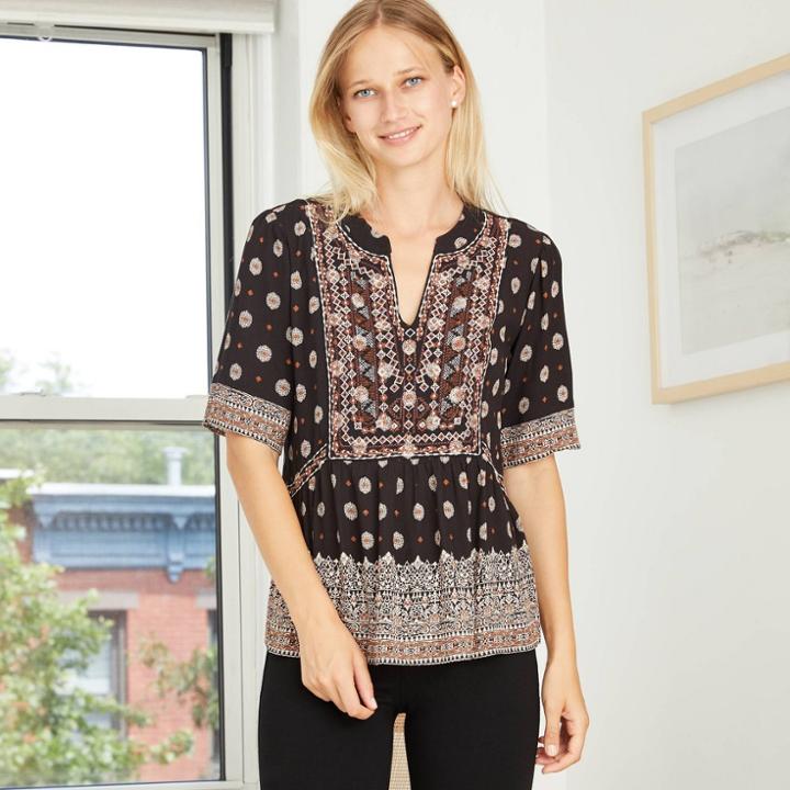 Women's Printed Elbow Sleeve Blouse - Knox Rose Black