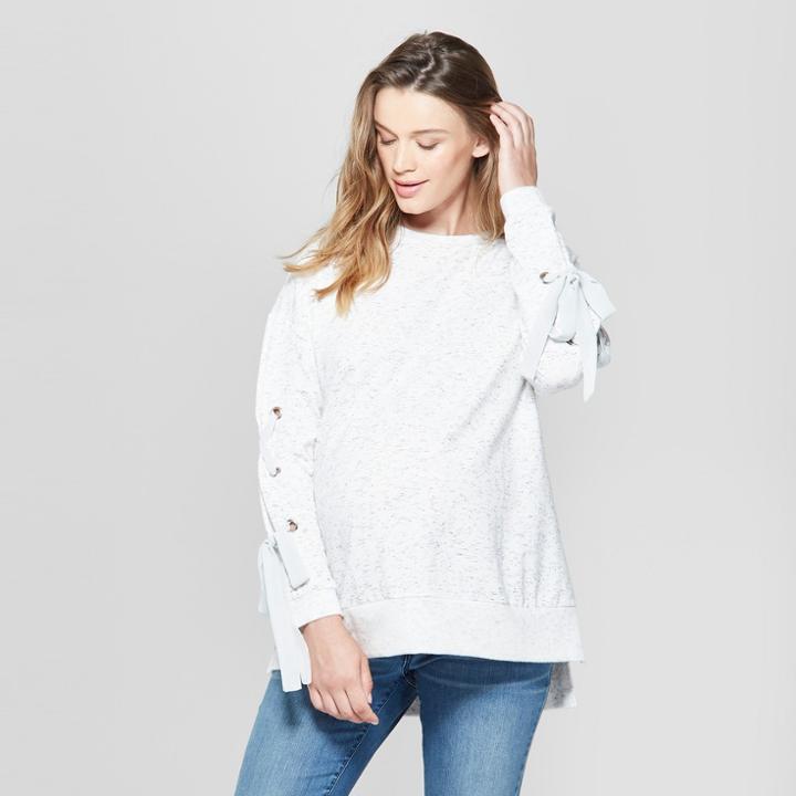 Maternity Lace-up Sleeve Sweatshirt - Isabel Maternity By Ingrid & Isabel Heather Gray