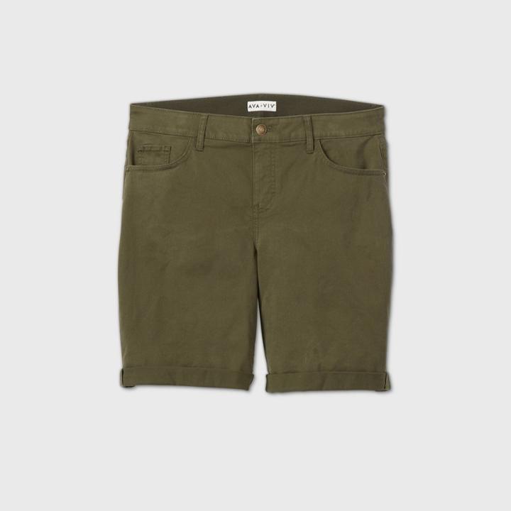 Women's Plus Size Mid-rise Bermuda Jean Shorts - Ava & Viv Olive