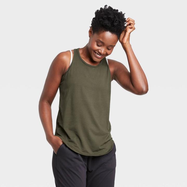 Women's Racerback Essential Tank Top - All In Motion Olive Green Xs, Women's, Green Green
