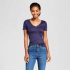 Women's Slim Fit Short Sleeve V-neck T-shirt - A New Day Navy (blue)