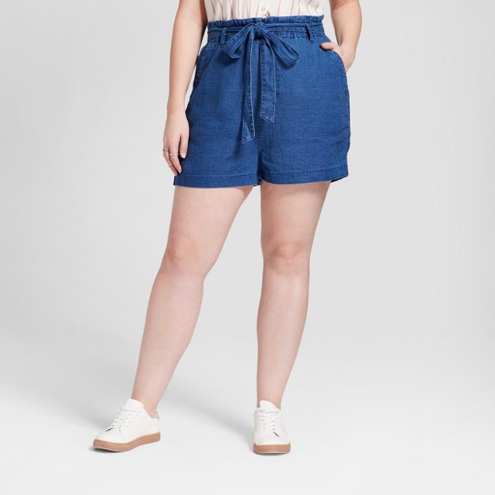 Women's Plus Size Paper Bag Waist Shorts - Universal Thread Medium Wash