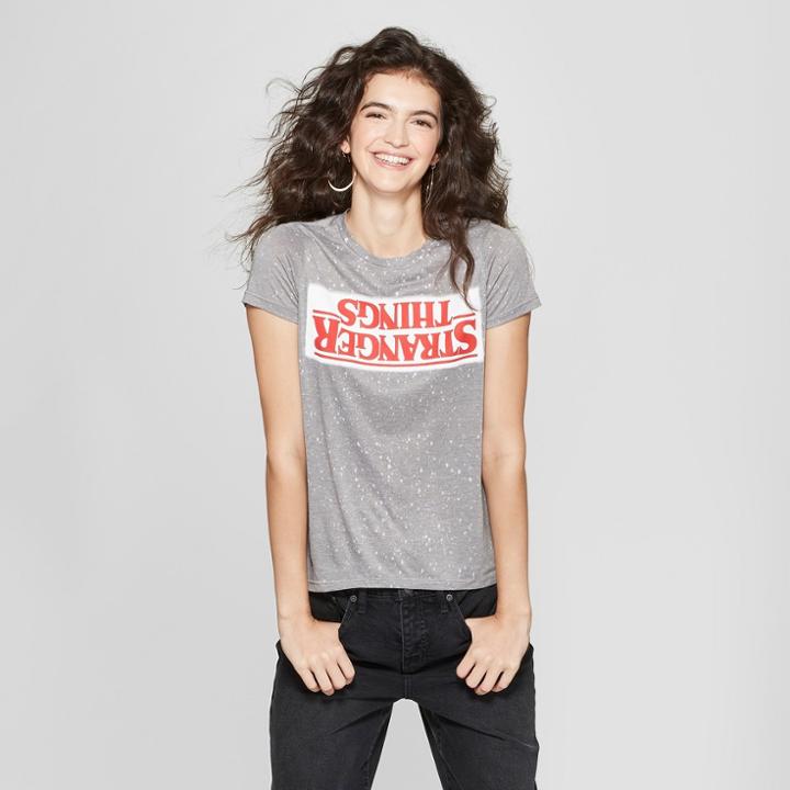 Women's Stranger Things Short Sleeve Splatter Graphic T-shirt (juniors') Gray